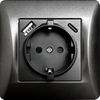 Розетка электрическая 2К+З/2xUSB A/C, 125-250V (антрацит) 0