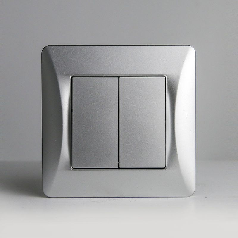 Переключатель двухклавишный, 10А, 220-250V (серебристый) 0