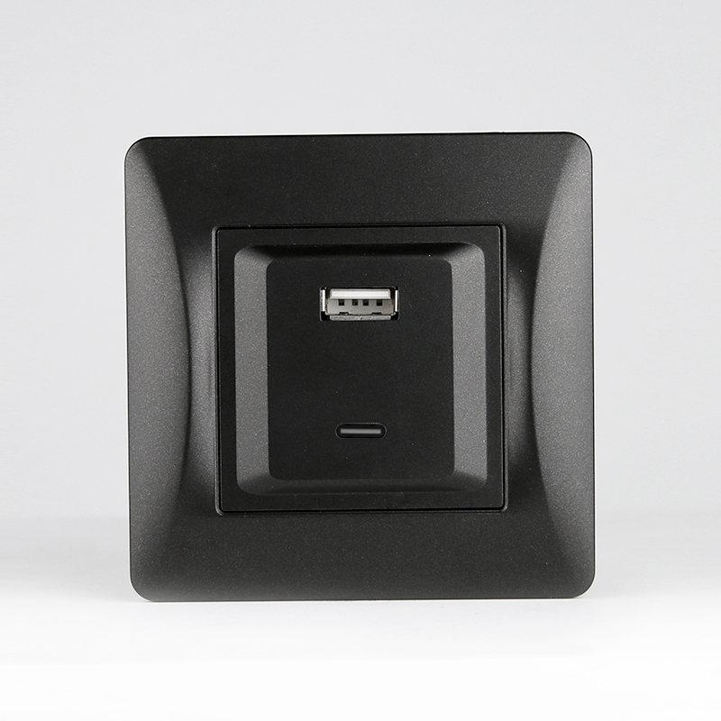 Розетка 2xUSB A/C, 125-250V (антрацит) 0