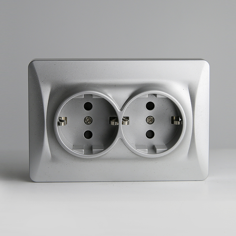 Розетка электрическая 2x2К+З, 16А, 220-250V (серебристый) 0