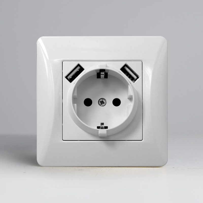 Розетка электрическая 2К+З/2xUSB A, 125-250V (белый) 0